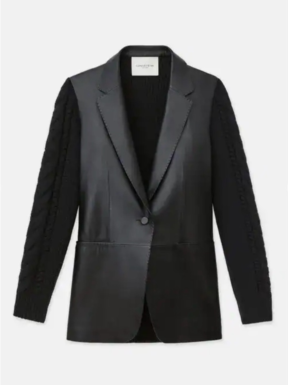 Lafayette 148 Nappa Leather Cashmere Silk Knit Blazer Black 2X Excellent